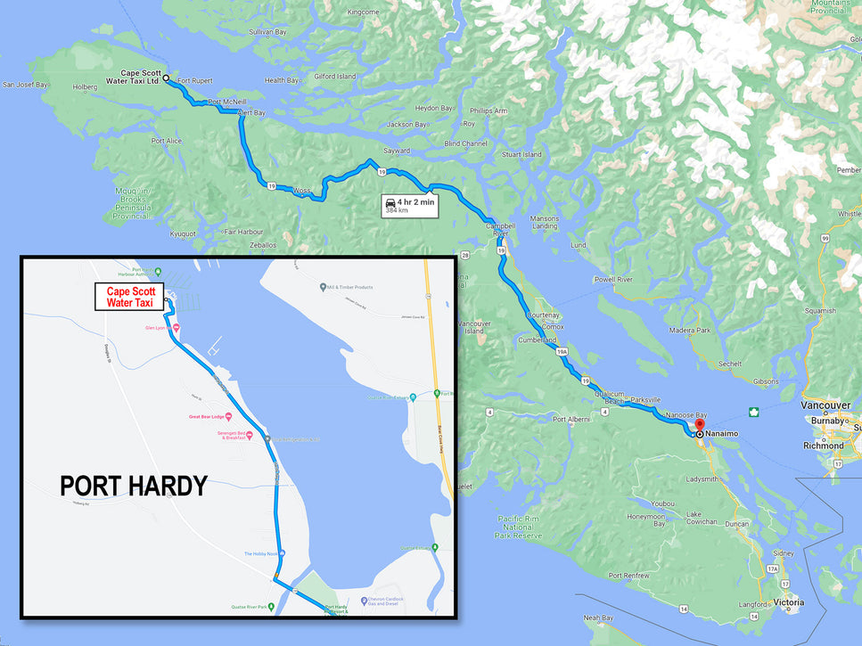 vancouver island map directions to port hardy from nanaimo bc